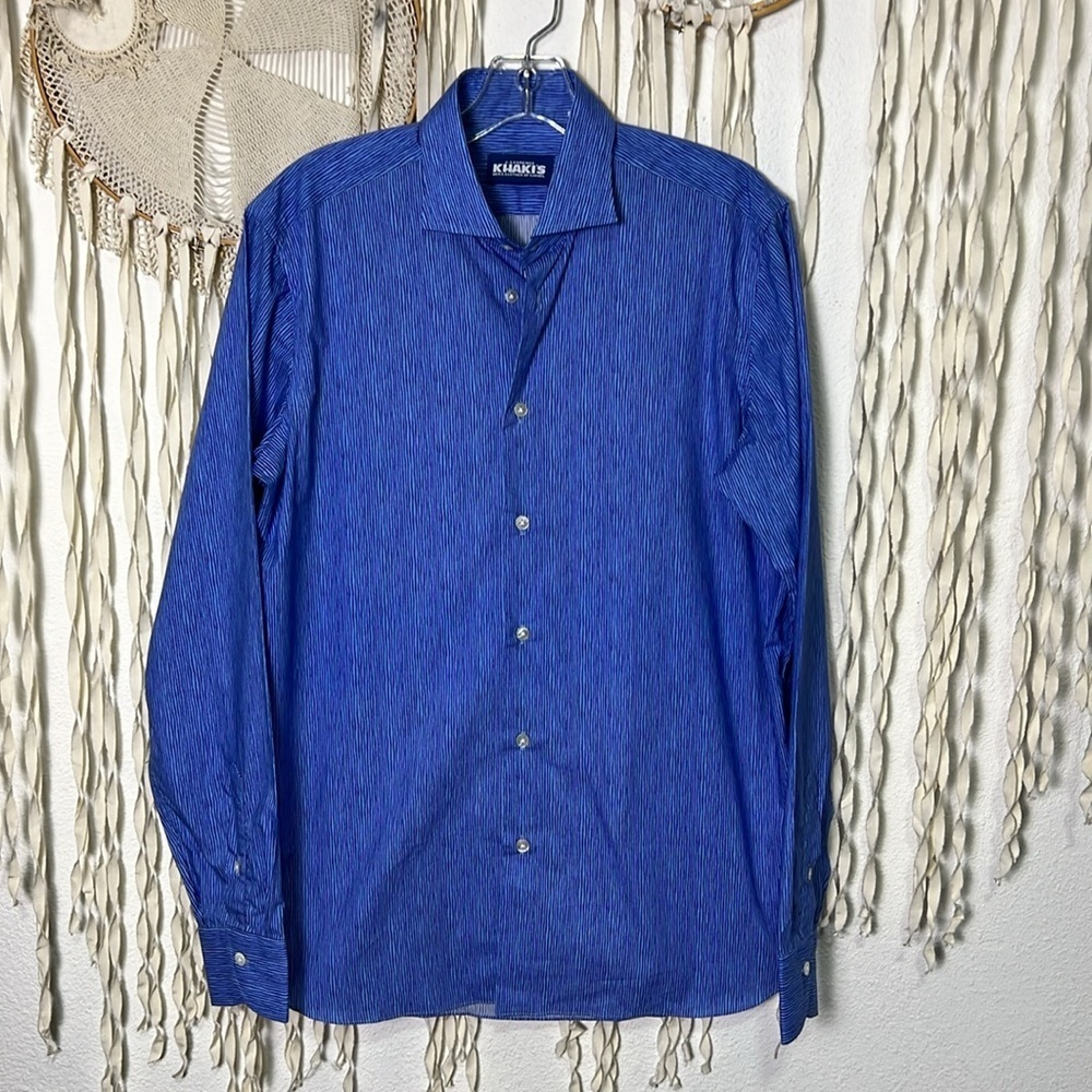 Khaki's of Carmel NWOT Blue Stripe Cotton Poplin Long Sleeve Dress Shirt Size M